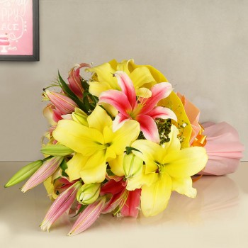 Pink & Yellow Lilies Bunch